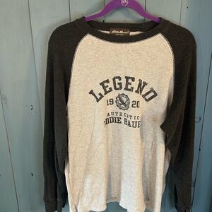 Eddie Bauer Men's Legend Black and Gray Crewneck Waffle L/S Thermal | Men’s Sz L